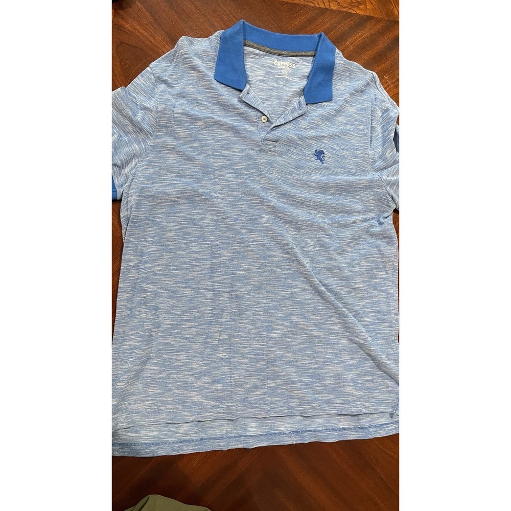 Express Pique Polo Shirt Mens XL Blue Heather Short Sleeve Casual Golf Logo